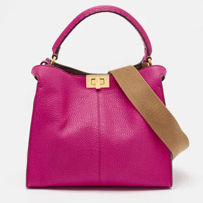 Pre-owned Fendi Pink/brown Leather Medium Peekaboo X-lite Top Handle Bag