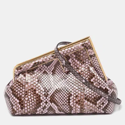 Pre-owned Fendi Pink/brown Python And Leather Small First Clutch