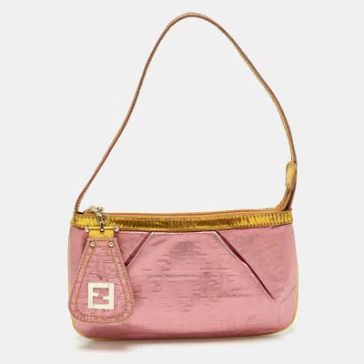 Pre-owned Fendi Pink/gold Zucchino Lurex Fabric Accessory Pochette