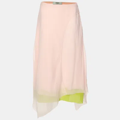 Pre-owned Fendi Pink/green Silk Asymmetric Midi Skirt S