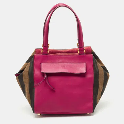 Pre-owned Fendi Pink/tobacco Stripe Canvas And Leather Magnetic Snap Bag