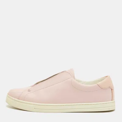 Pre-owned Fendi Pink/white Leather Rockoclick Low Top Sneakers Size 38