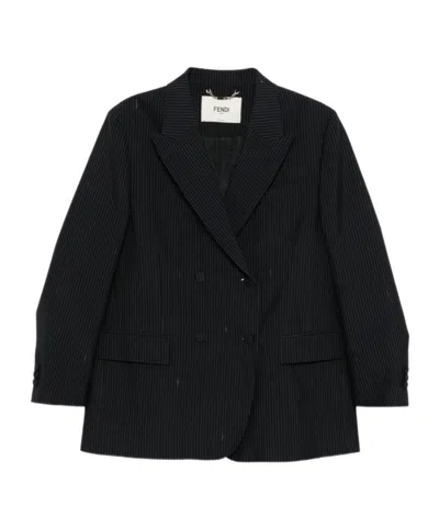 Fendi Pinstripe Double-breasted Blazer In Black