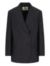Fendi Women Blue Double-breasted Jacket With Peak Revers And Pinstripe Motif In Wool Blend Woman In Multi