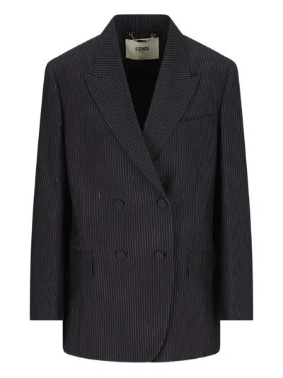 Fendi Pinstripe Flap-pocket Blazer In Multi