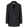 Fendi Women Blue Double-breasted Jacket With Peak Revers And Pinstripe Motif In Wool Blend Woman In Black