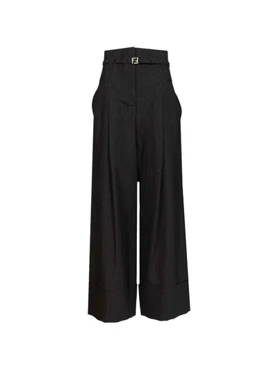 Fendi Pinstripe High-waisted Trousers In Black