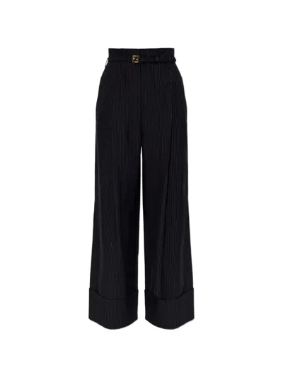 Fendi Wide Elegant Trousers In Lightweight Fabric In Black