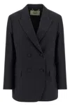 Fendi Women Blue Double-breasted Jacket With Peak Revers And Pinstripe Motif In Wool Blend Woman In Black