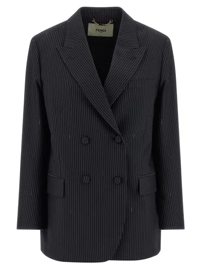 Fendi Pinstripe Wool Blazer Blazers Blue