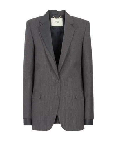 Fendi Pinstripe Wool Blazer In Gray