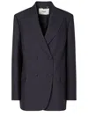 Fendi Women Blue Double-breasted Jacket With Peak Revers And Pinstripe Motif In Wool Blend Woman In Blue