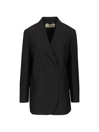 Fendi Pinstriped Double-breasted Blazer In Black