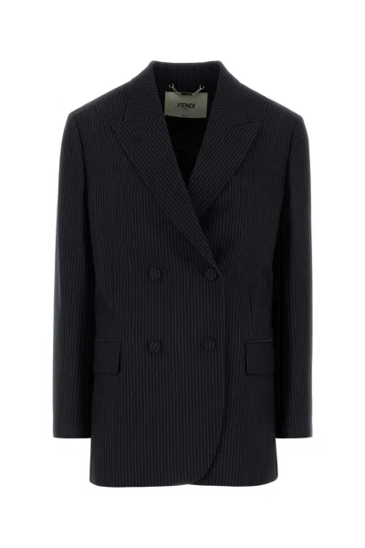 Fendi Pinstriped Wool Blazer In Black