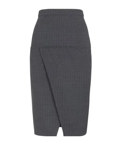 Fendi Women's Anthracite Gray Striped Midi Skirt In Multicolor