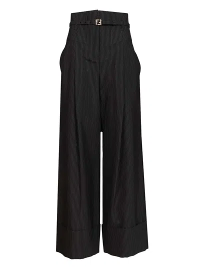 Fendi Pinstriped Wool Trousers Blue In Black