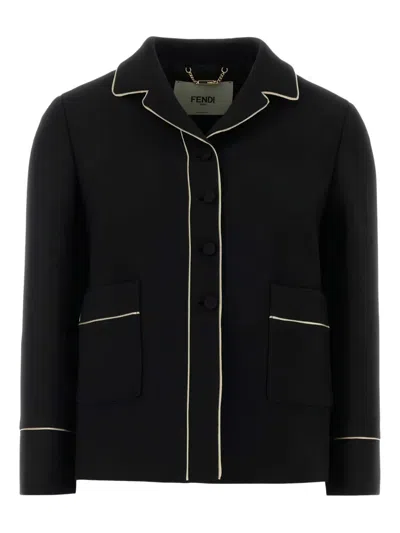 Fendi Women Black Wool And Silk Tailored Pajama-style Jacket In Multi