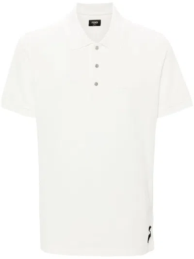 Fendi Pique Polo Shirt With Embossed Ff Logo In Beige