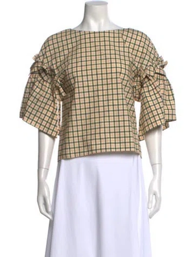 Pre-owned Fendi Plaid Print Bateau Neckline Blouse W/ Tags In Neutral