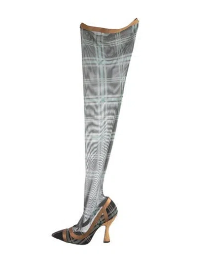Pre-owned Fendi Plaid Print Boots In Green