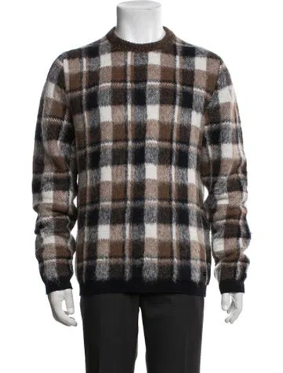 Pre-owned Fendi Plaid Print Crew Neck Pullover In Neutrals