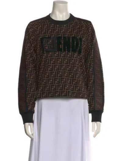 Pre-owned Fendi Plaid Print Crew Neck Sweatshirt In Brown