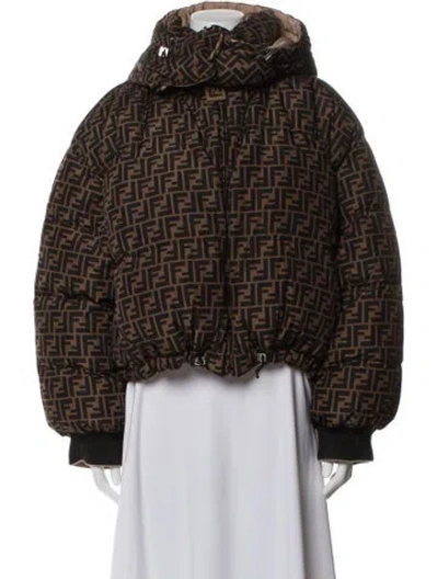 Pre-owned Fendi Plaid Print Faux Fur Jacket In Brown