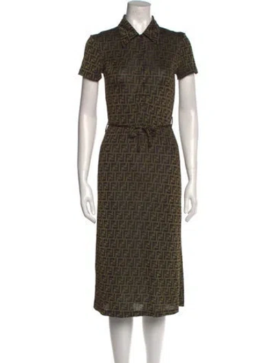 Pre-owned Fendi Plaid Print Midi Length Dress In Neutral