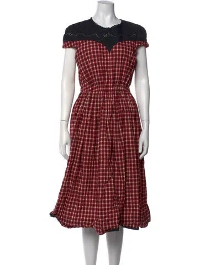 Pre-owned Fendi Plaid Print Midi Length Dress In Red