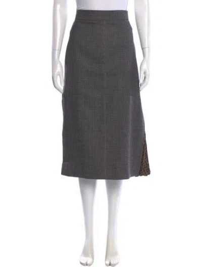 Pre-owned Fendi Plaid Print Midi Length Skirt In Gray