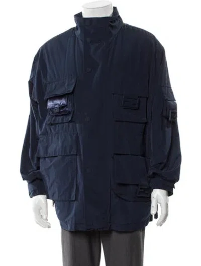 Pre-owned Fendi Plaid Print Parka In Blue