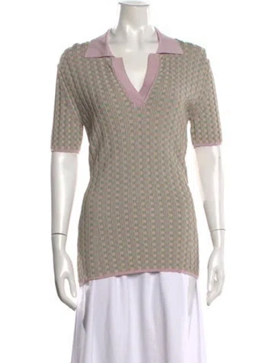 Pre-owned Fendi Plaid Print Short Sleeve Polo In Green/purple