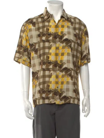 Pre-owned Fendi Plaid Print Short Sleeve Shirt In Yellow