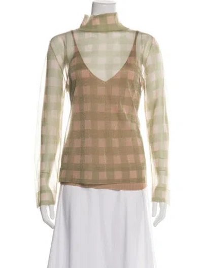 Pre-owned Fendi Plaid Print Turtleneck Top In Green