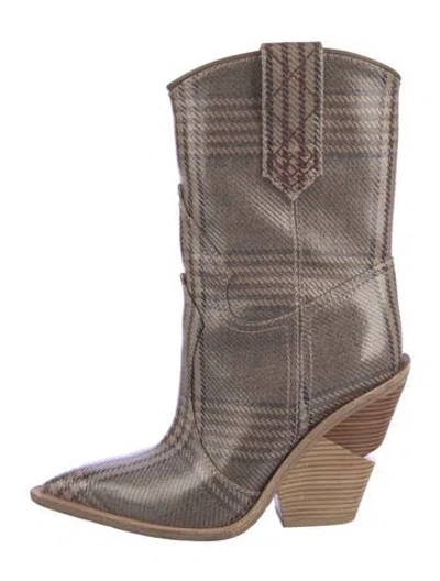 Pre-owned Fendi Plaid Print Western Boots In Neutral