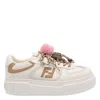 Fendi Match Low Top Platform In White Leather With Charm Women In Nude
