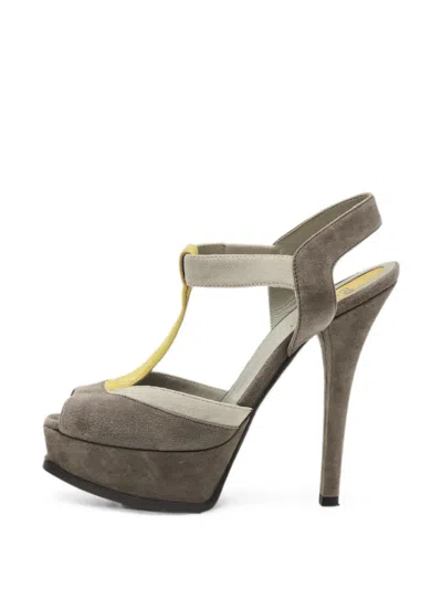 Pre-owned Fendi Platform Sandals In Gray