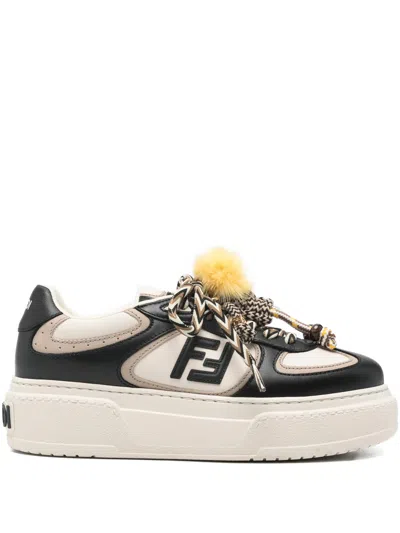 Fendi Platform Sneakers With Embellished Charms And Appliqué Details - 50mm Heel In Black