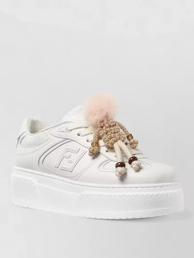 Fendi Platform Sole Sneakers Round Toe Embellished Design In White
