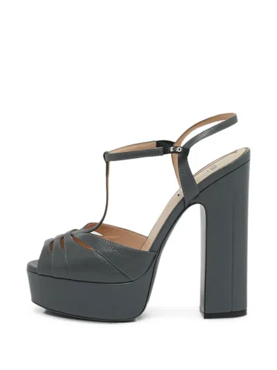 Pre-owned Fendi Platform T-strap Sandals In Gray