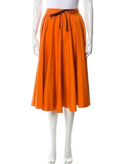 Pre-owned Fendi Pleated Accents Midi Length Skirt In Orange