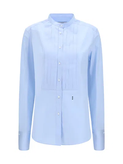Fendi Pleated Cotton Poplin Shirt In Blue
