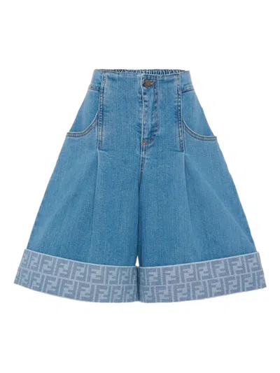 FENDI PLEATED DENIM SHORTS