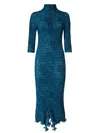 Fendi Textured High Neck Dress Ruffles In Blue