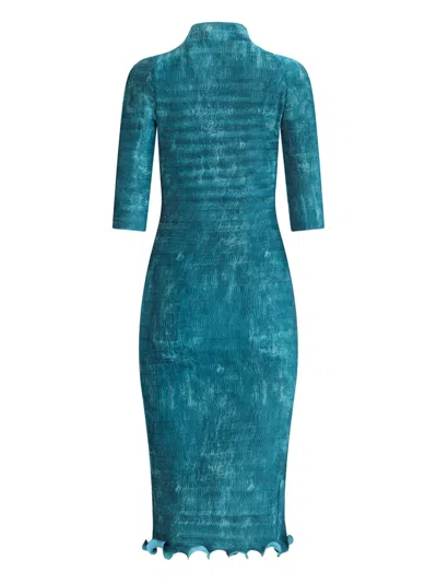Fendi Pleated Faded Midi Dress In Blue
