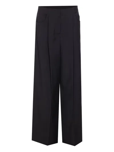 Fendi Women Black Wool And Mohair Wide-leg Trousers