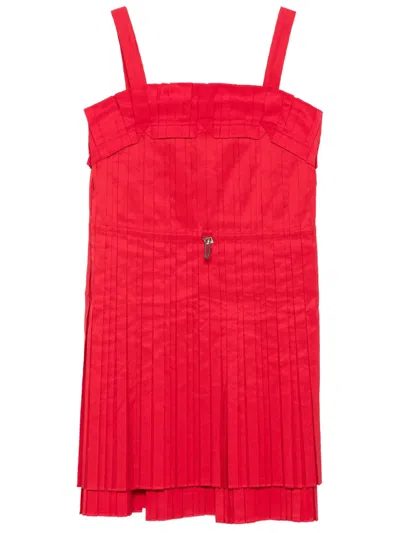 Fendi Pleated Layered Dress In Red