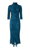 Fendi Textured High Neck Dress Ruffles In Blue