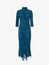Fendi Textured High Neck Dress Ruffles In Blue