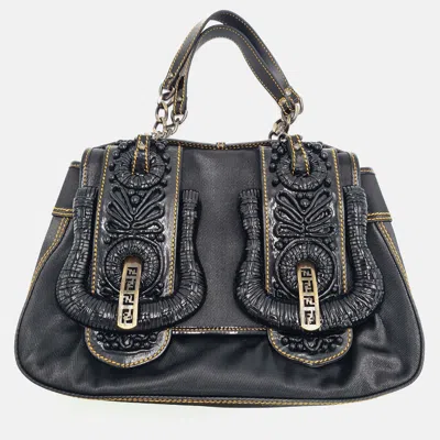 Pre-owned Fendi Pleated Satin Shoulder Bag In Black
